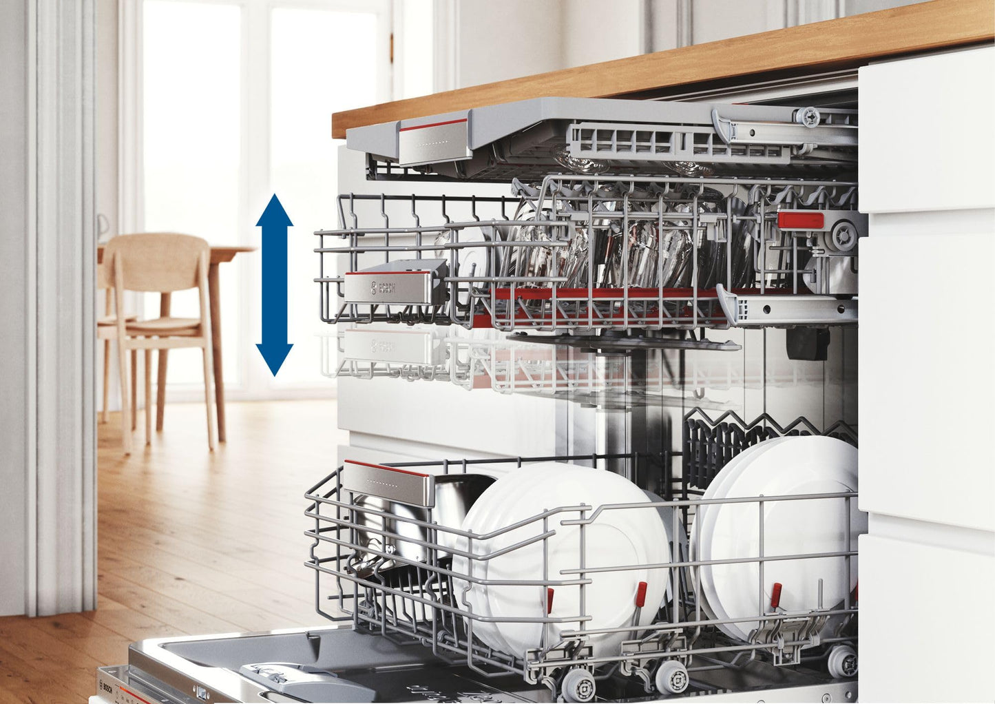 Vollintegrierter XXL-Geschirrspüler 60 cm – Spülmaschine mit Besteckschublade, Extra Leise, Intelligente Programme, Flexible Körbe, Höhenverstellbar, Smart Control